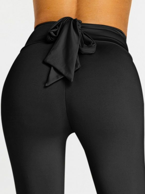 Black Active Bowknot Design High Waist Leggings