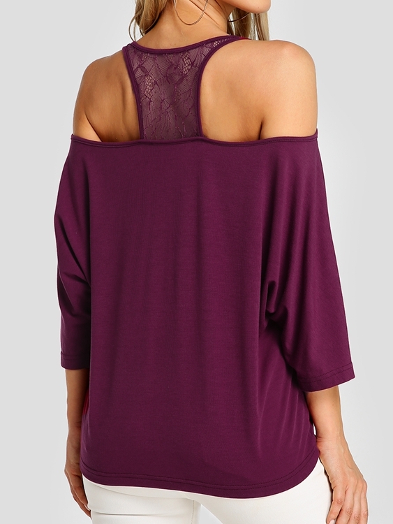 YOINS Purple Backless Design Off The Shoulder Tee