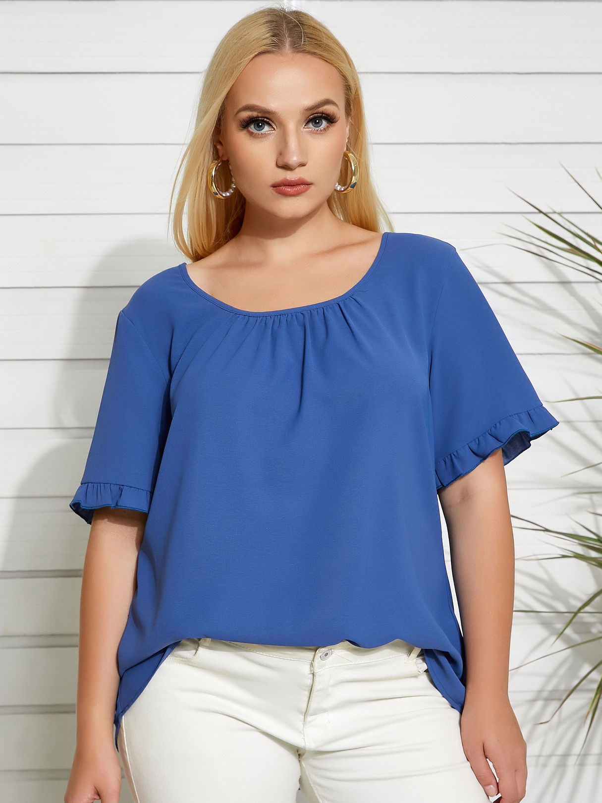 YOINS Plus Size Round Neck Backless Design Cut Out Half Sleeves Blouse