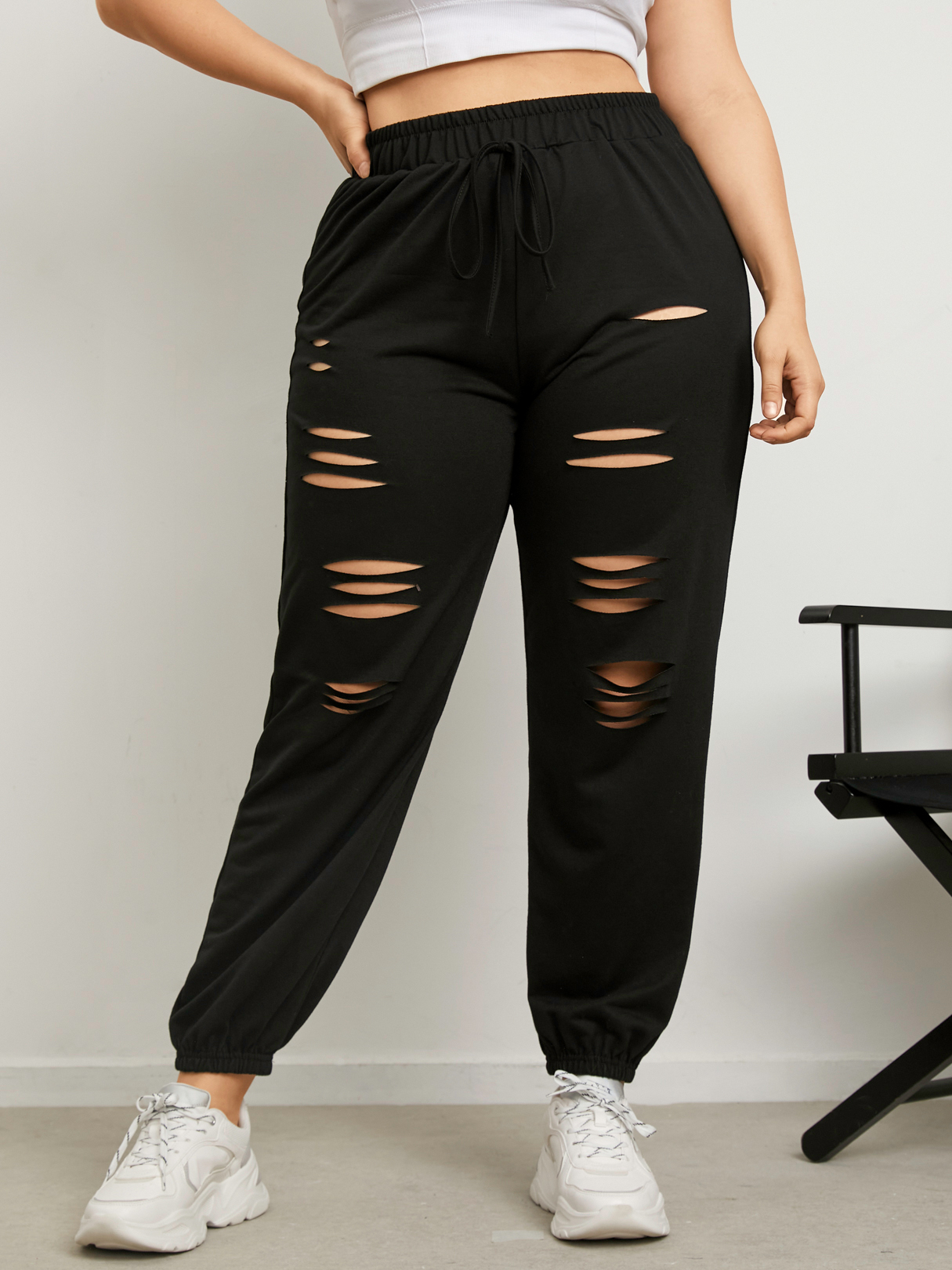 YOINS Plus Size Drawstring Cut Out Elastic Strap Tie-up Design Pants