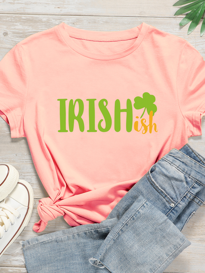 BASICS Plus Size Letter Print Crew Neck Short Sleeves Tee