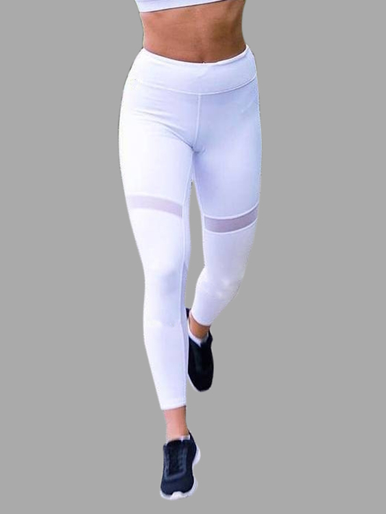 Active Net Yarn Quick Drying Stitching High Waisted Leggings in White