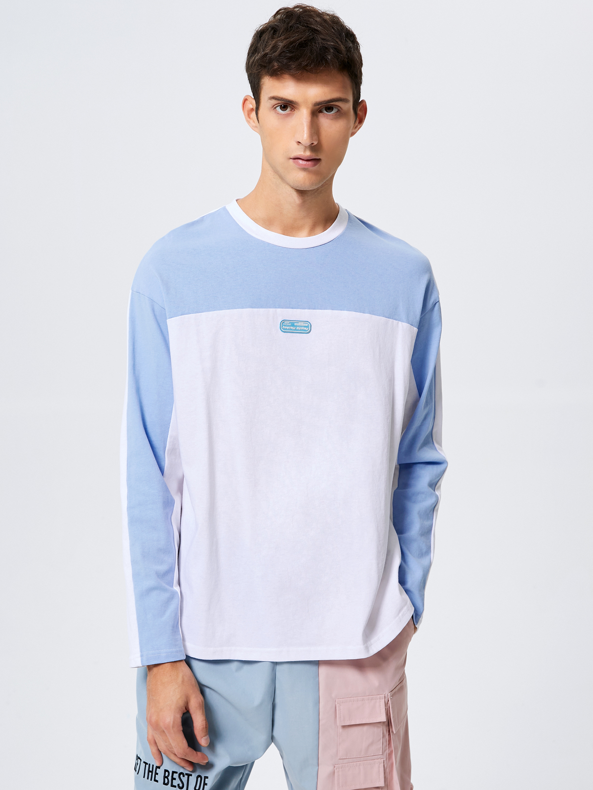 Men 100% Cotton Color Block T-shirt