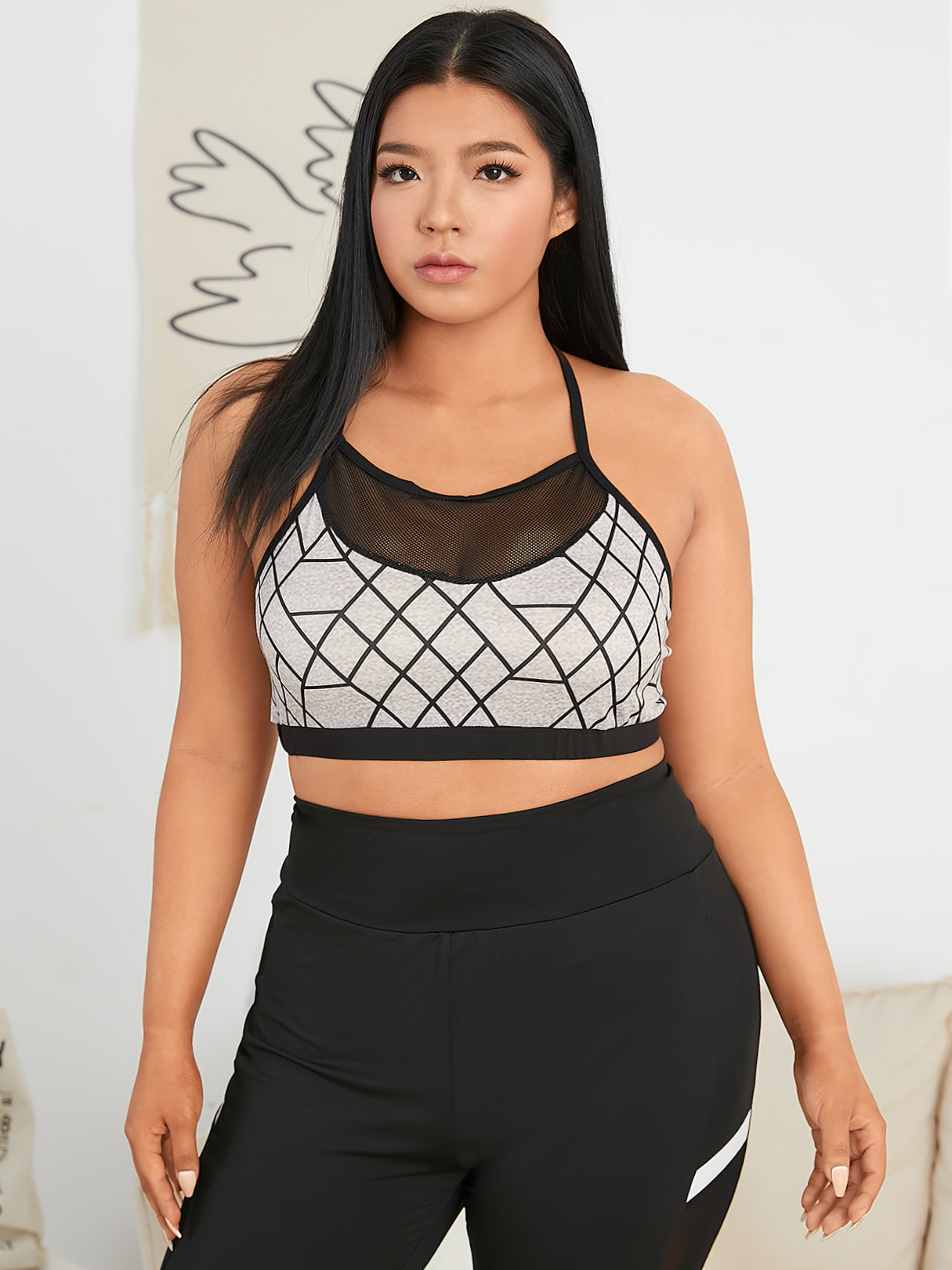 Plus Size Halter Plaid Patchwork Sleeveless Cami