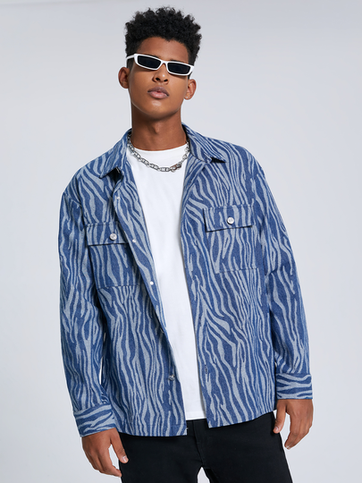 Men Zebra Stripe All Over Print Design Pocket Jackets