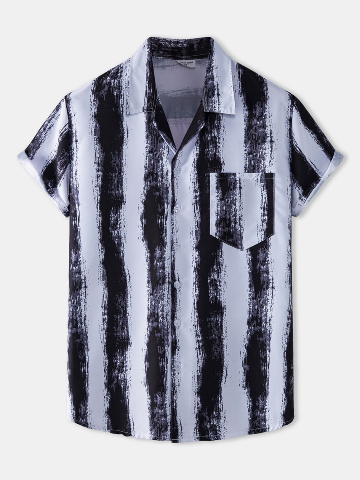 Men Summer Striped Printed Pocket Shirt