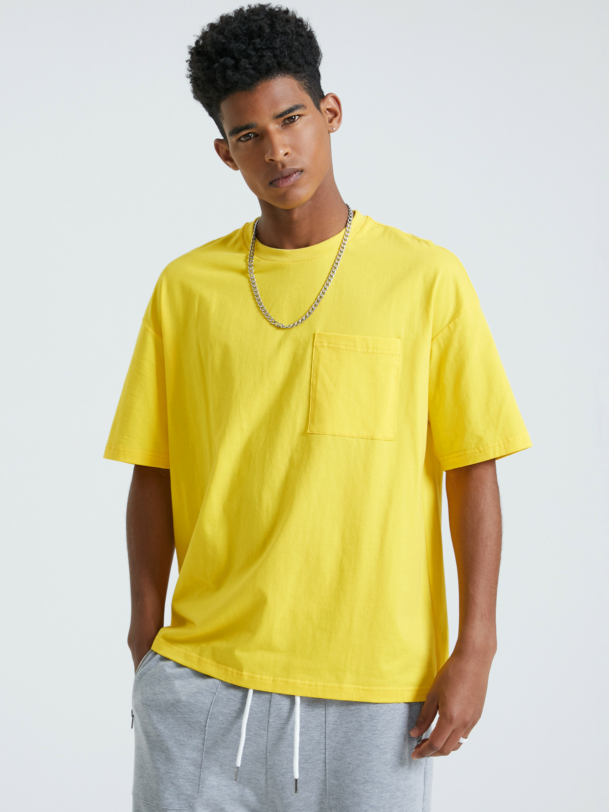 BASICS Men Cotton Casual Pocket Plain T-Shirt