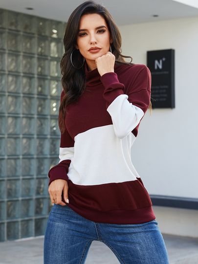 YOINS Color Block Patchwork Long Sleeves Sweatshirt