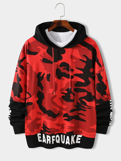 Men Camo Letter And Graphic Printed Hoodie