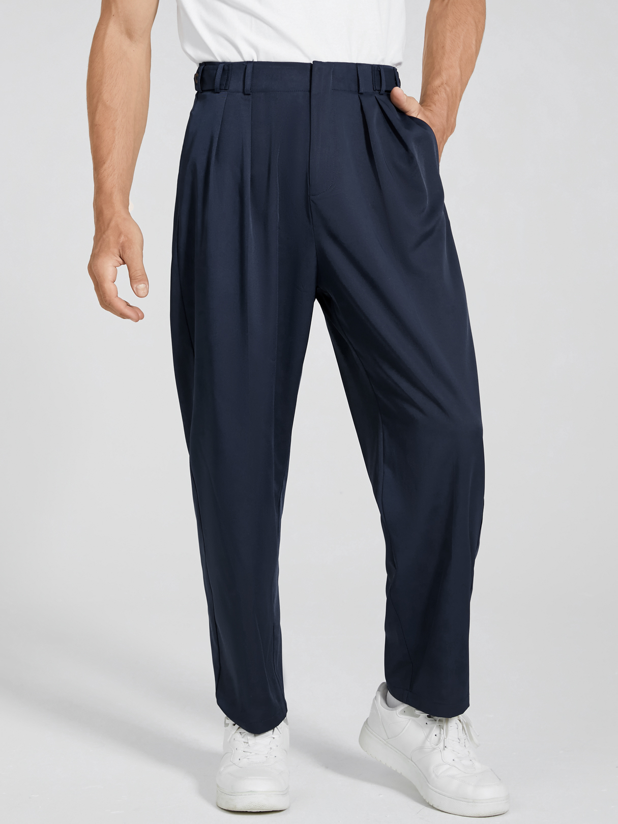 Men Vintage Zipper Fly Wide Leg High Waist Casual Pants