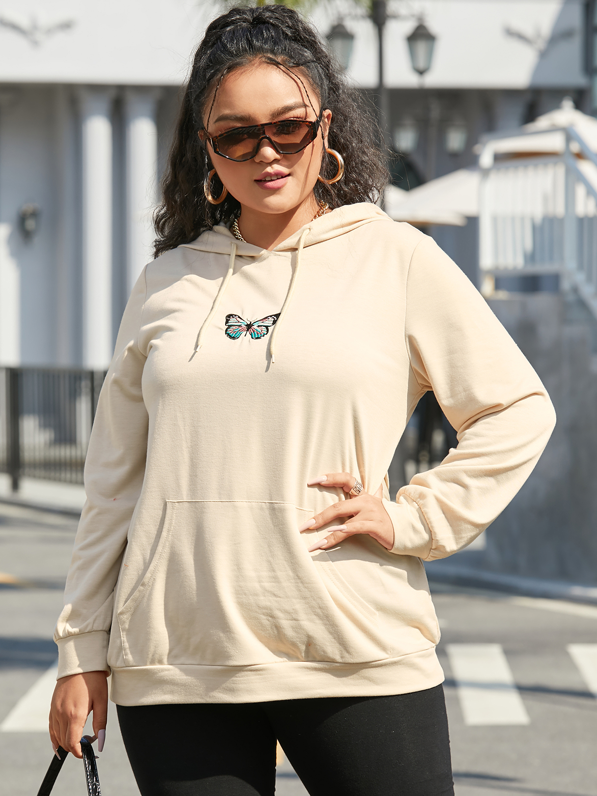 YOINS Plus Size Hooded Design Butterfly Long Sleeves Sweatshirt