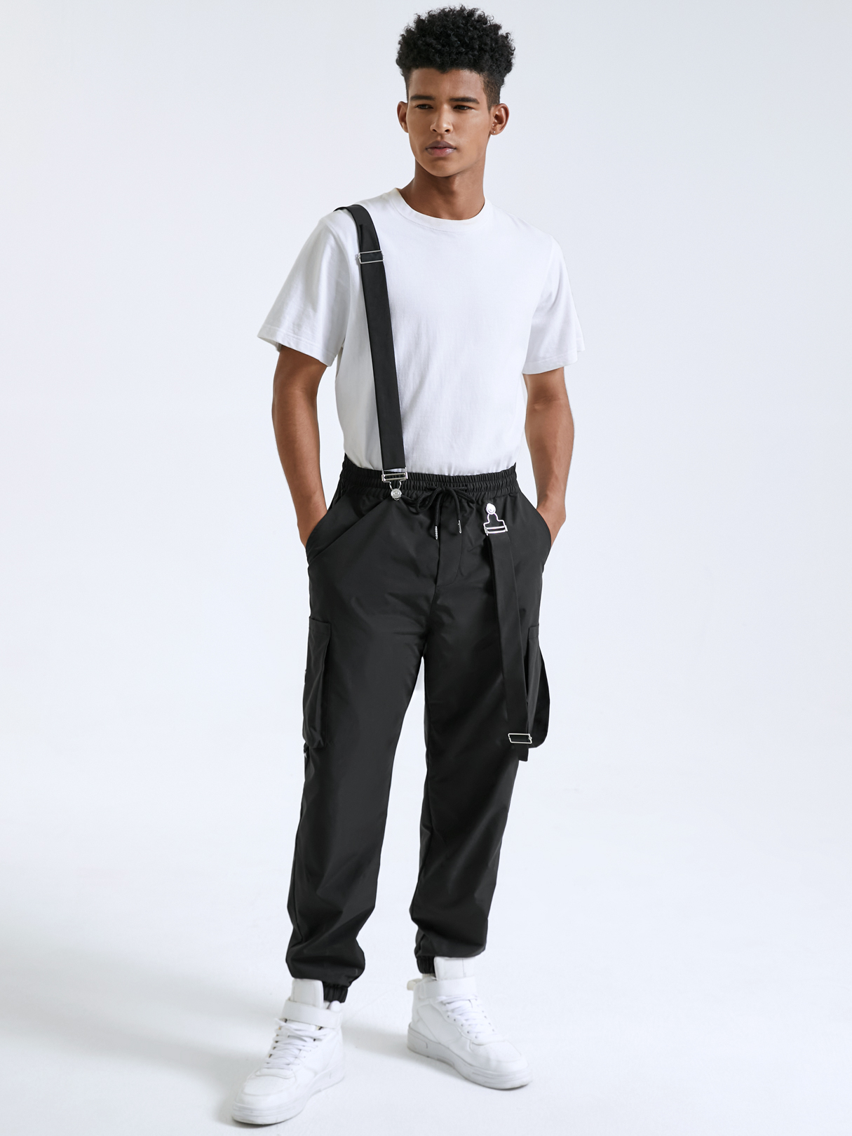 Men Fashion Casual Multi-Pocket Suspender Cargo Pants