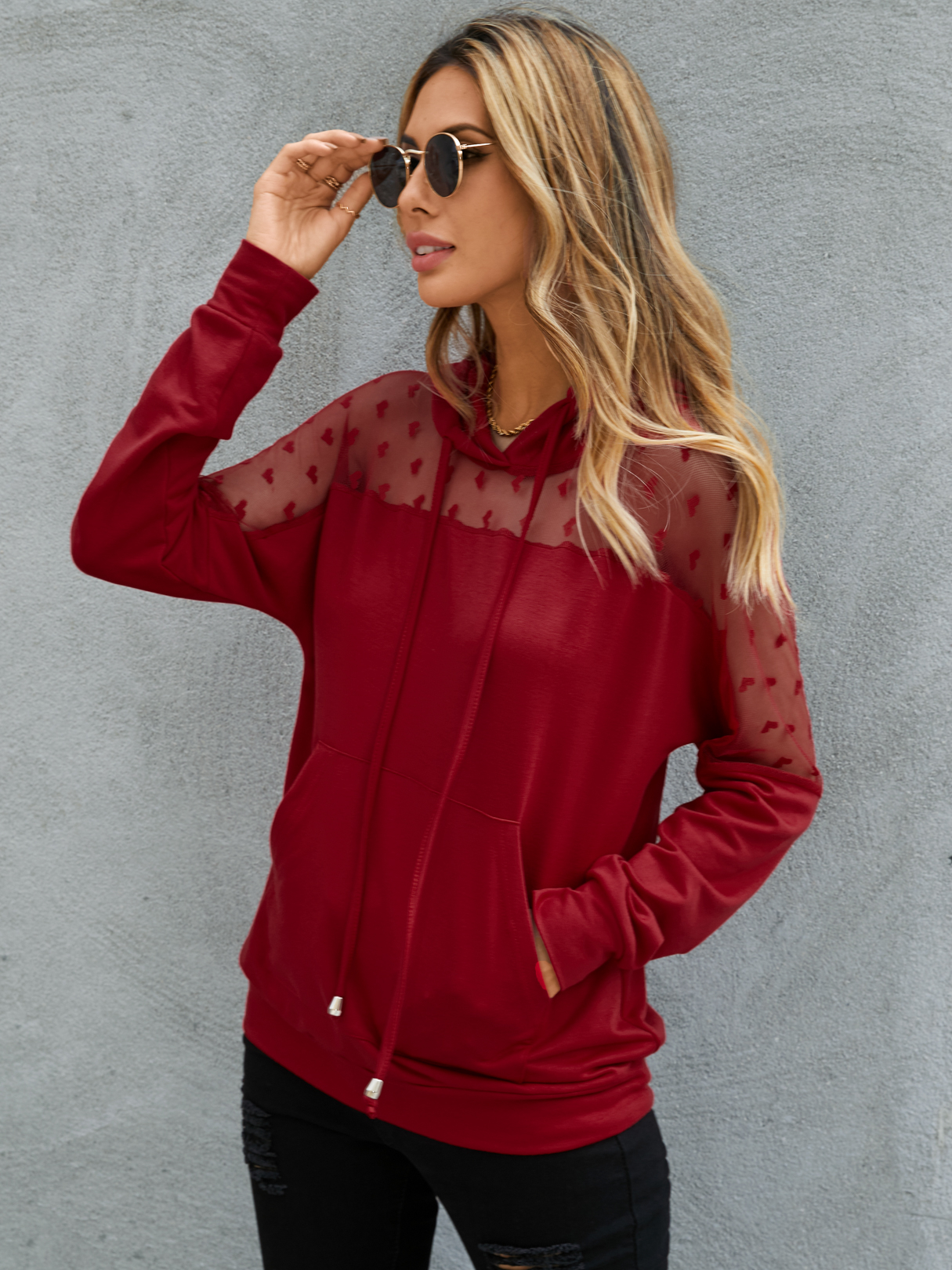 YOINS Pocket See Through Pullover Long Sleeves Hoodie