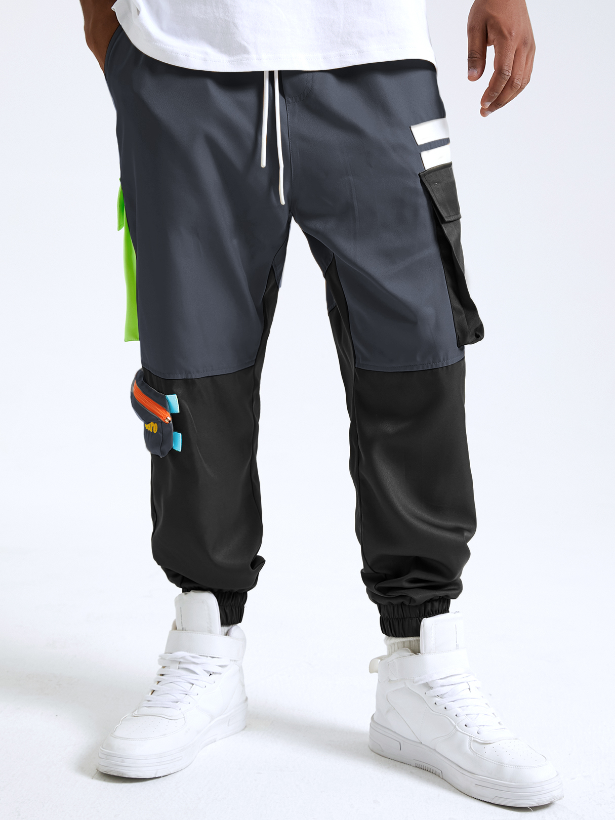 Men Casual Multicolor Splicing Flap Pocket Cargo Pants