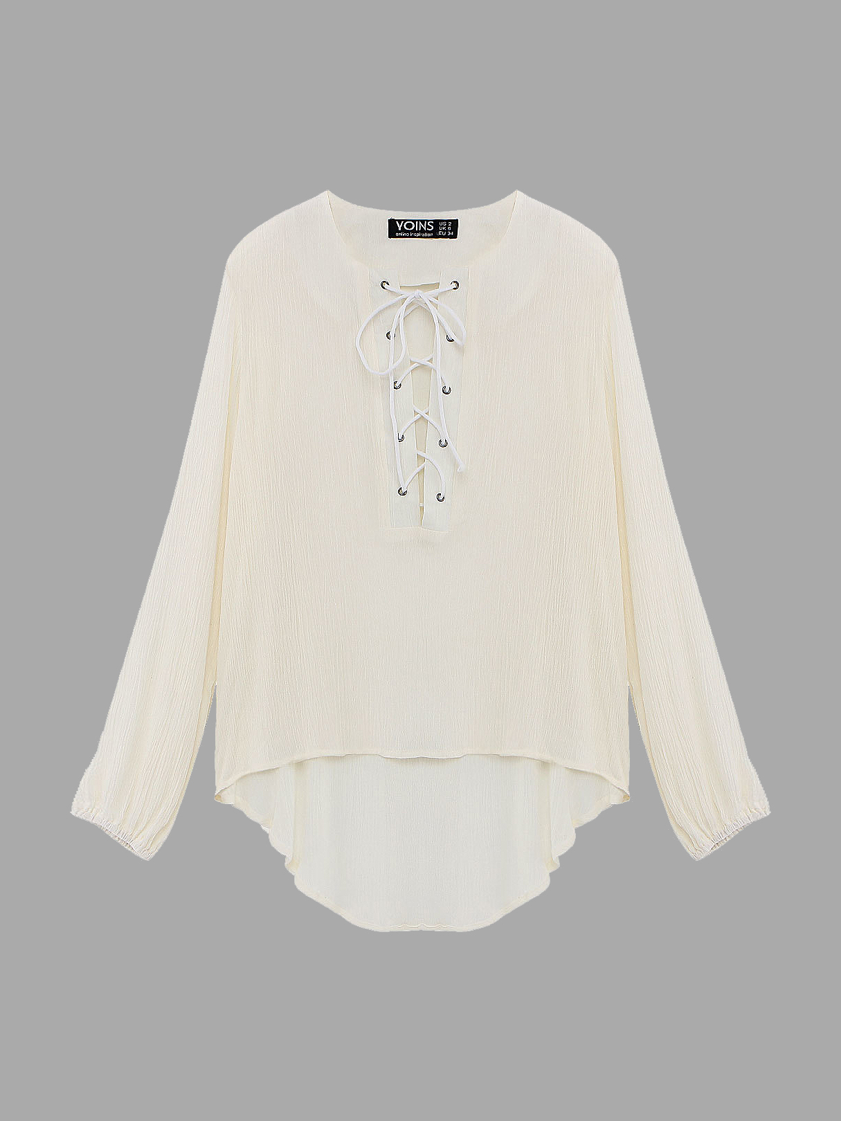 Cream Lace Up Top