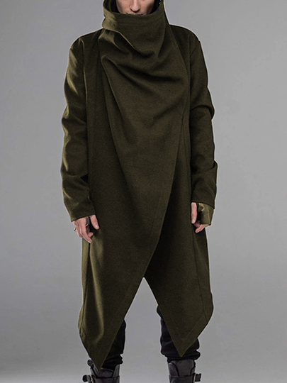 Men Cool Casual Solid Color Irregular Long Sleeve Button Front Midi Cardigan