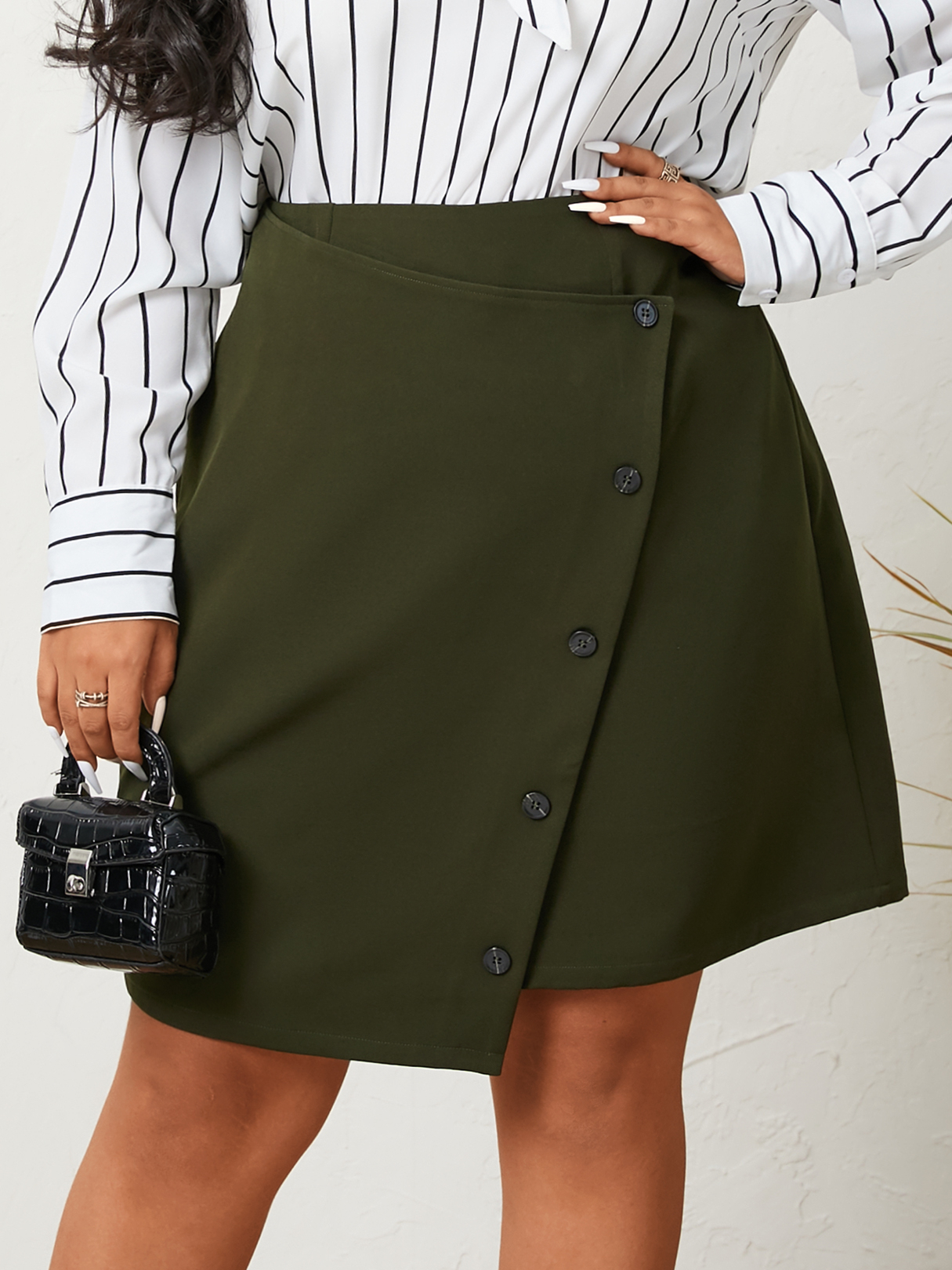 YOINS Plus Size Zip design Button Design Skirt