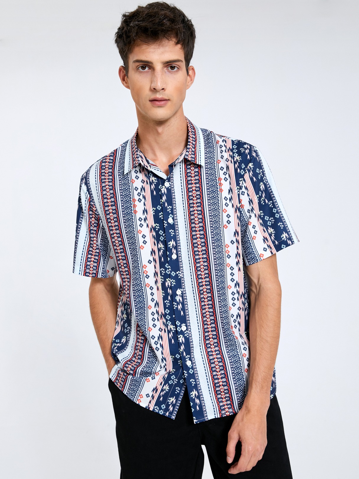 Men Holiday Tribal Print Summer Shirt
