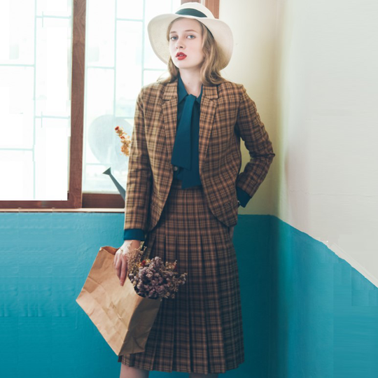 MsBlossom - Plaid Midi Skirt - Camel/S