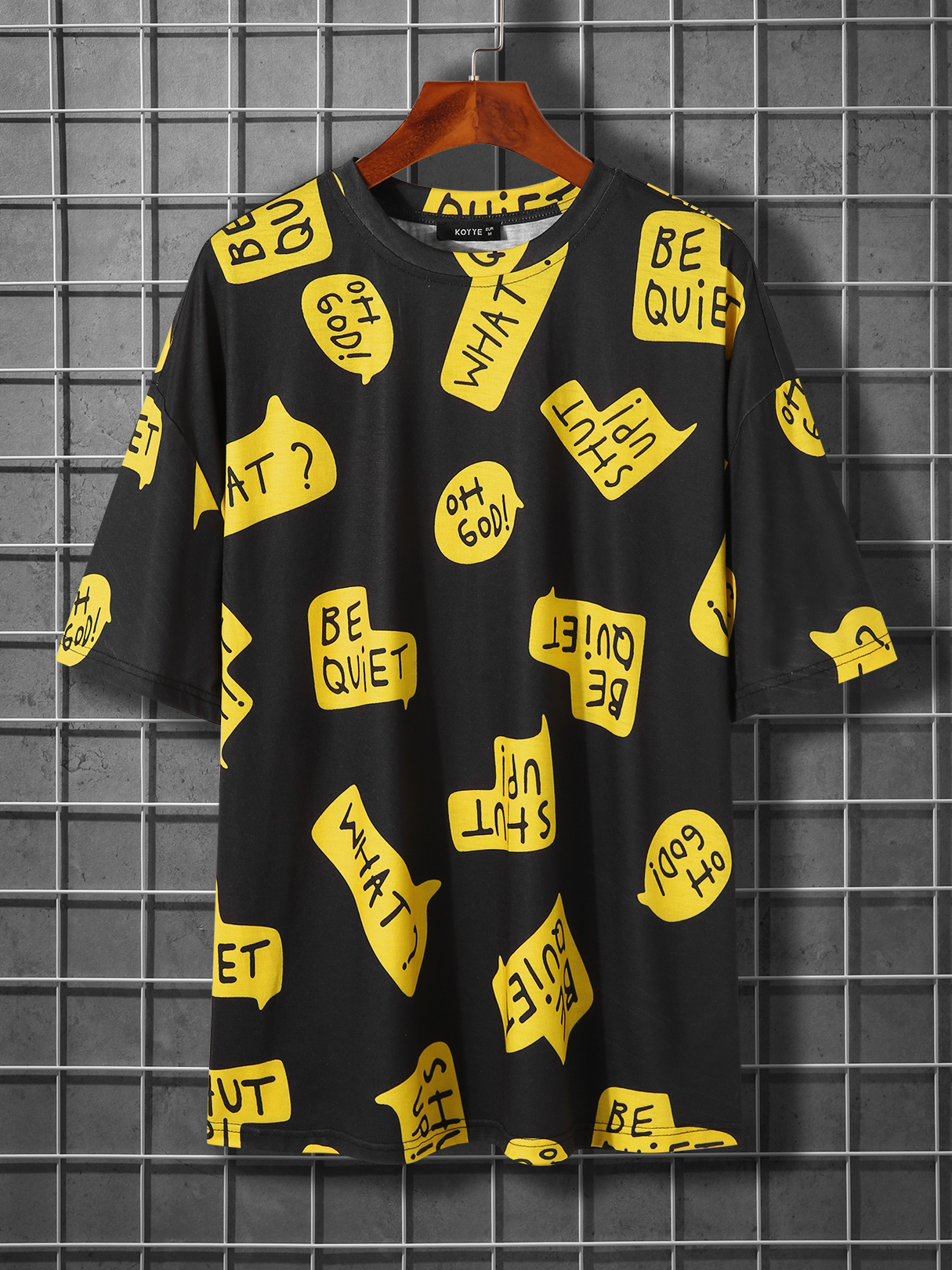 KOYYE Men Casual Letter All Over Print T-Shirt