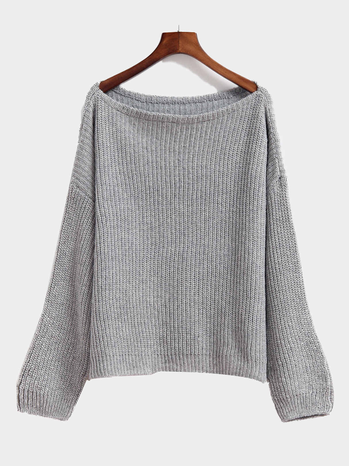 Ladies Grey Round Neck Long Sleeve Top Knit Sweater