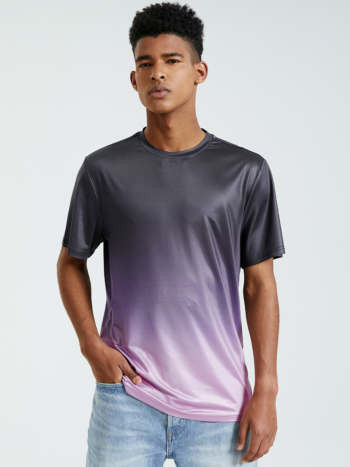 KOYYE Men Casual Gradient Color T-Shirt