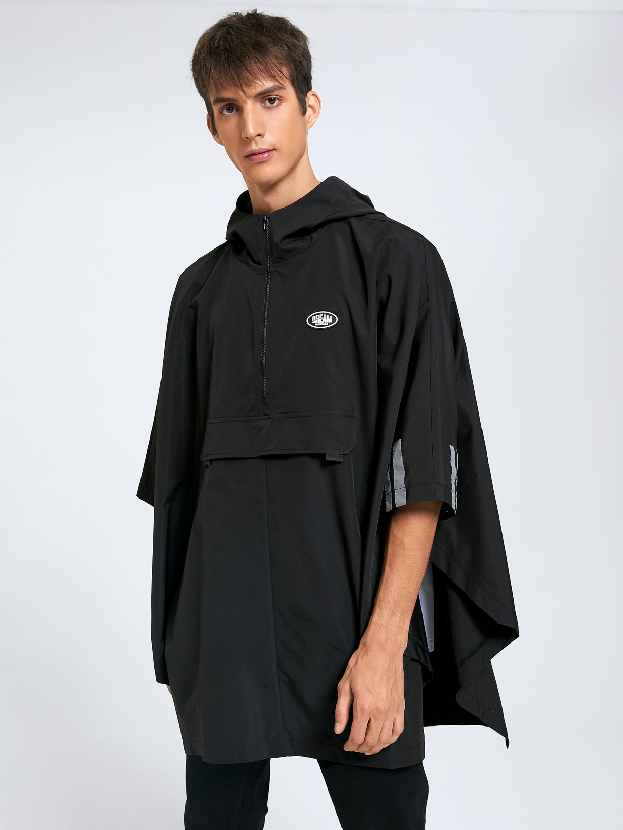 Men Casual Hooded Plain Cloak Cape Design Coat