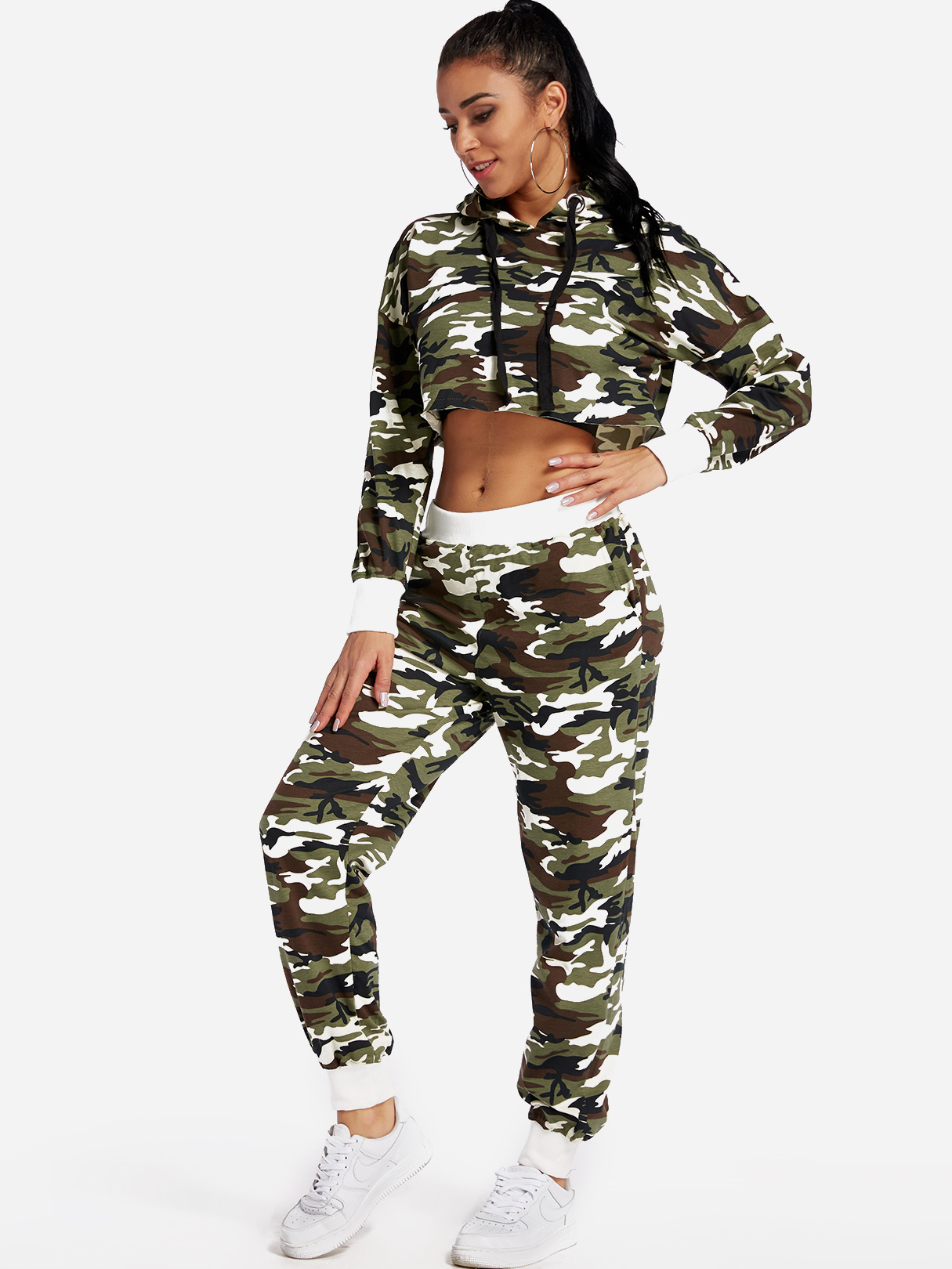 Camouflage Long Sleeves Crop Top & Pants