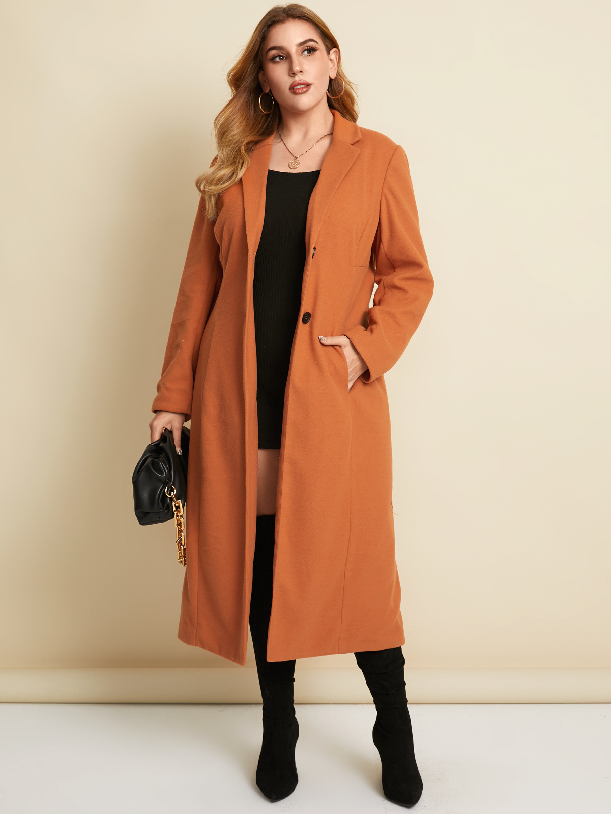 YOINS Plus Size Notch Collar Button Design Side Pockets Long Sleeves Coat