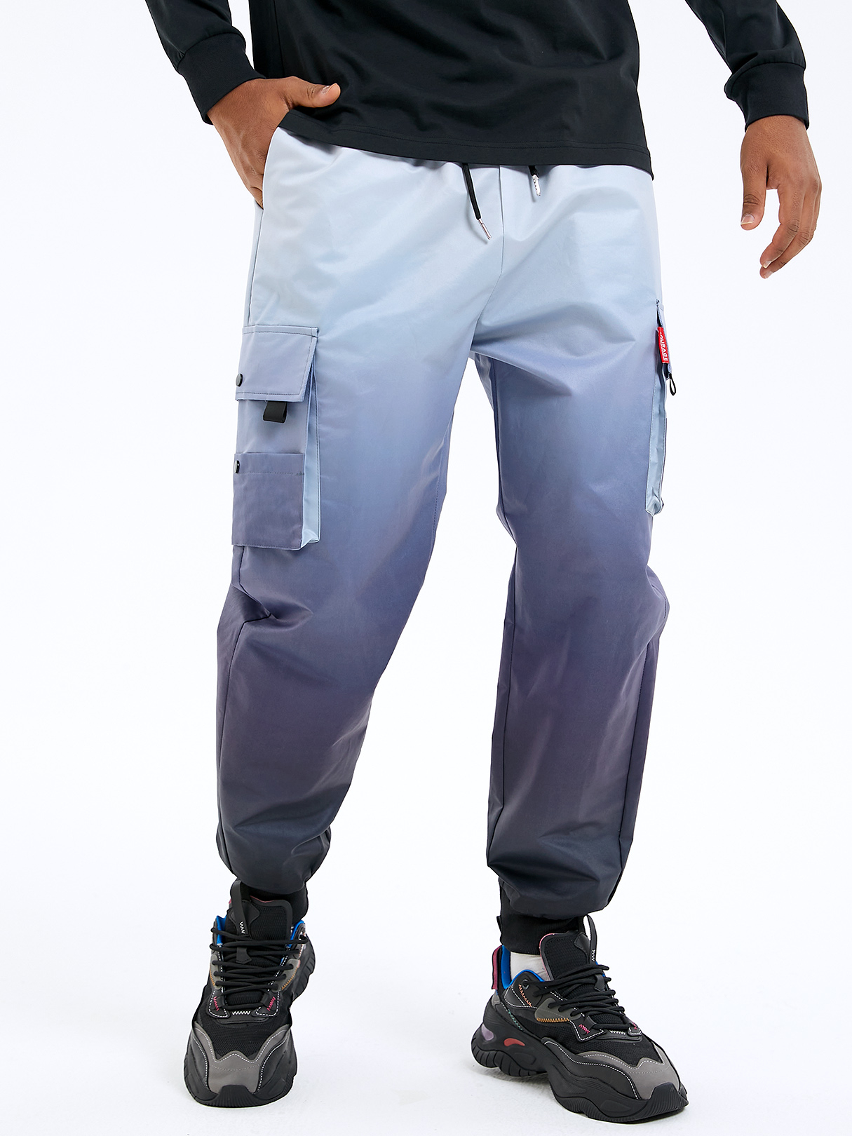 Men Hip Hop Style Gradual Color Drawstring Cargo Pants