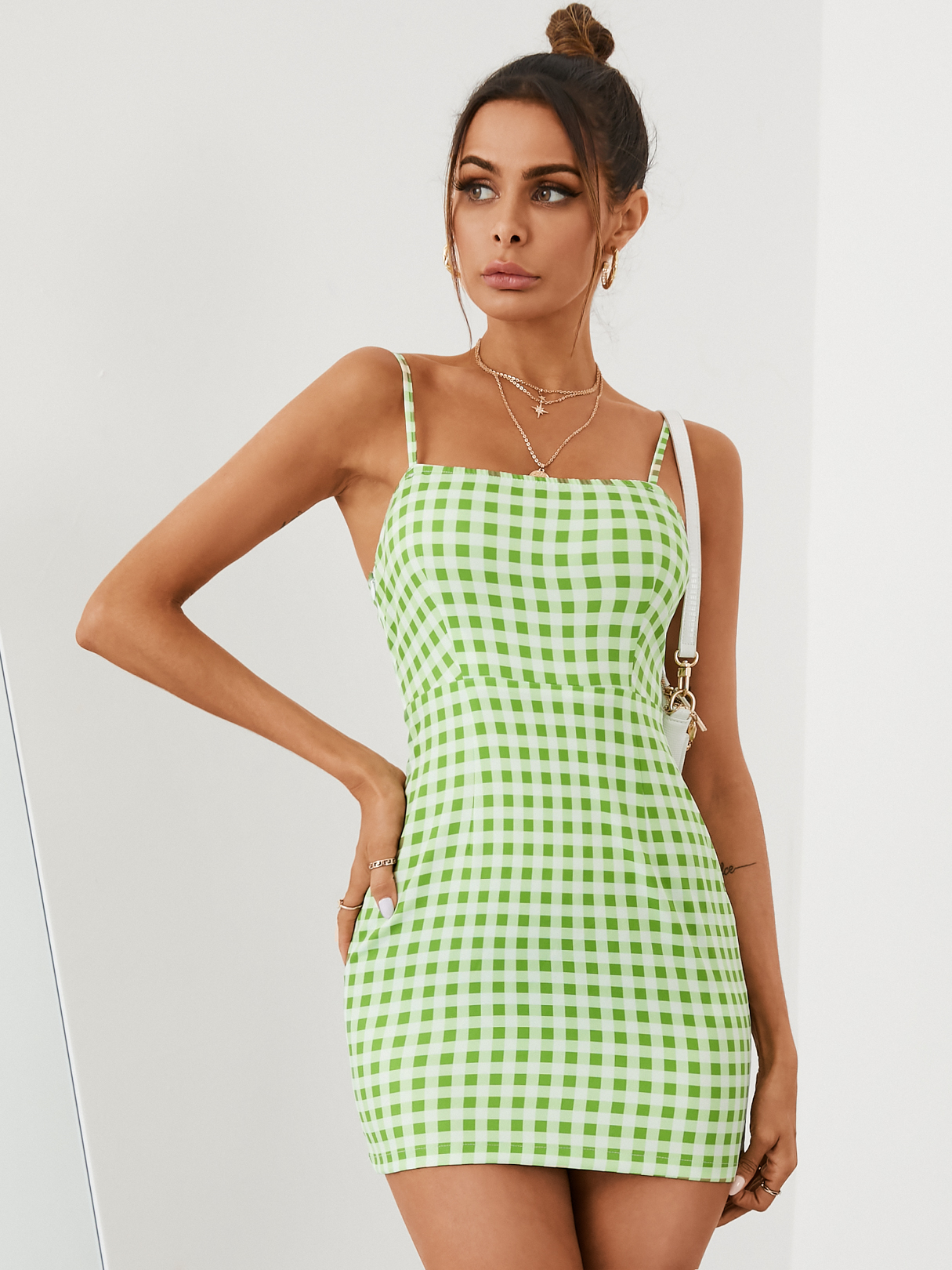 YOINS Plaid Spaghetti Strap Sleeveless Mini Dress