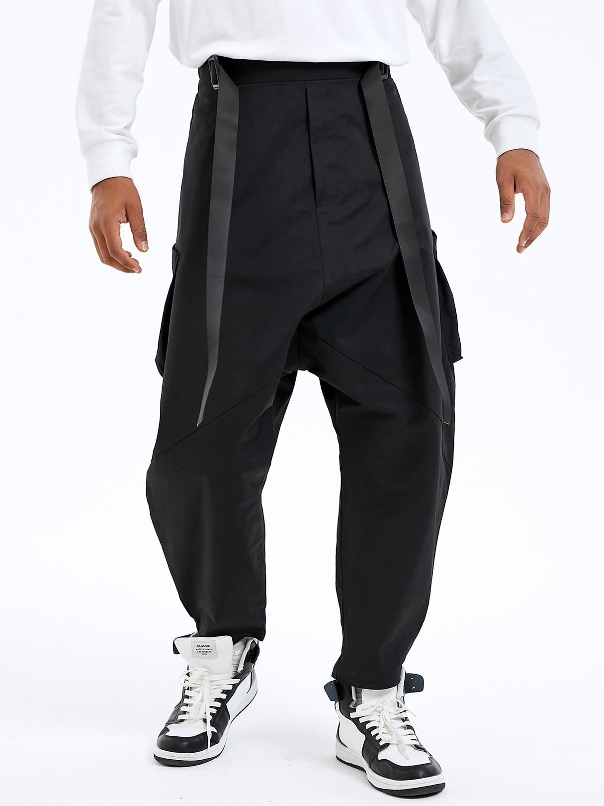 Men Fashion Loose Ribbon Design Harem Pants