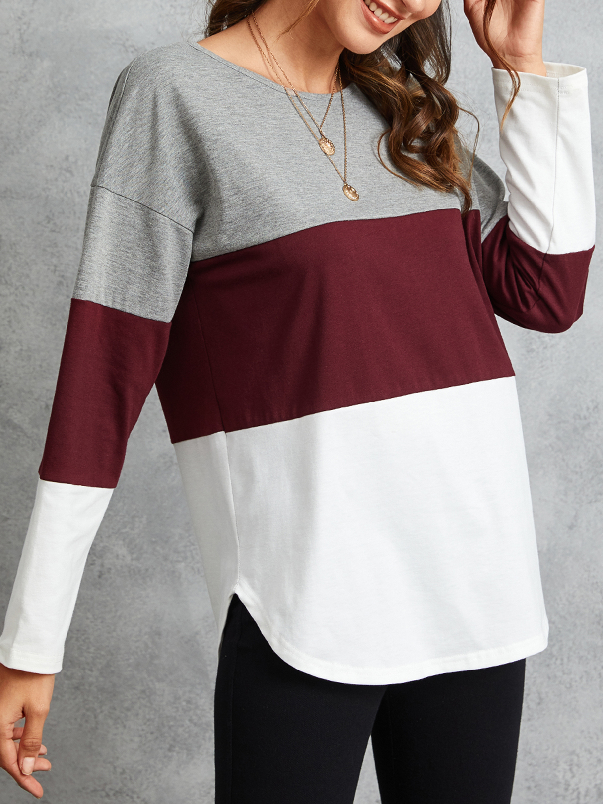 YOINS Multicolor Striped Round Neck Long Sleeves Tee