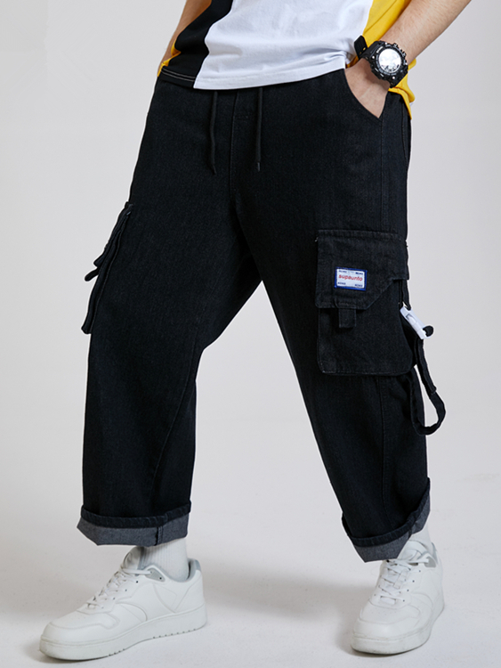 Men Retro Multi-pocket Loose Wide Leg Jeans