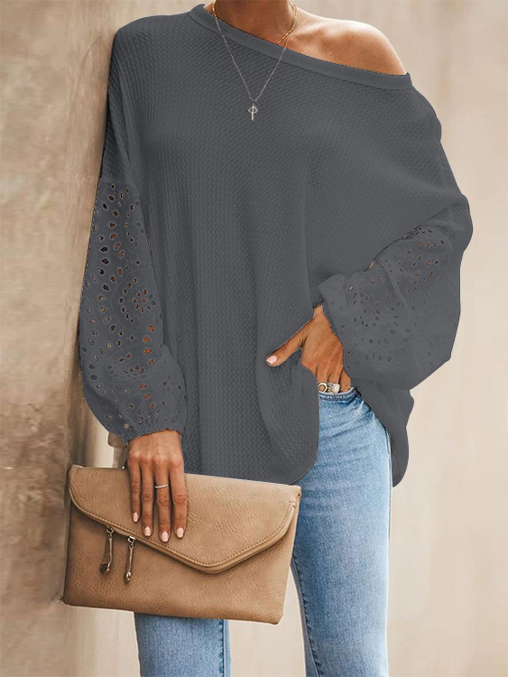 YOINS Grey Hollow Design Round Neck Blouse