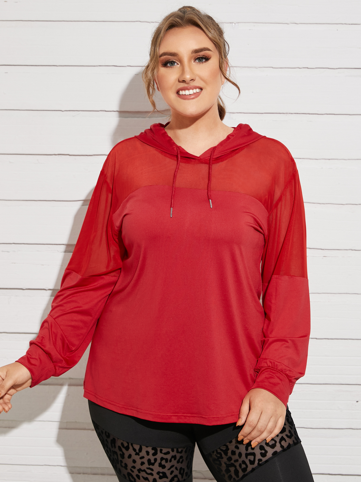 YOINS Plus Size Hooded Patchwork Long Sleeves Sweatshirt