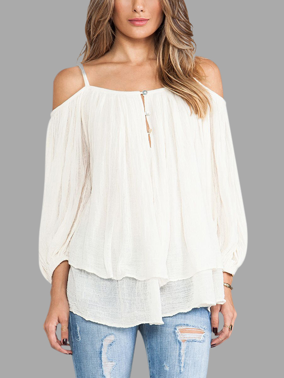 Apricot Cold Shoulder Lantern Sleeves Blouses