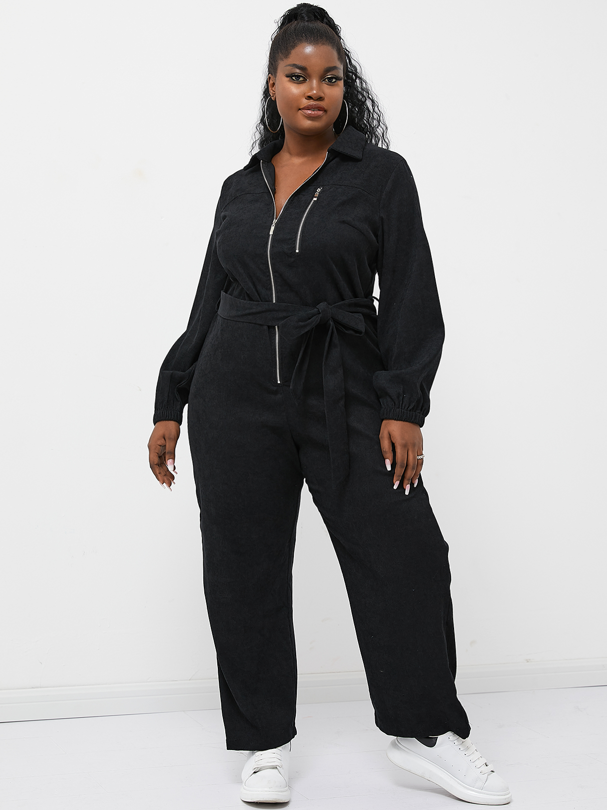 YOINS Plus Size Lapel Collar Zip Front Long Sleeves Jumpsuit