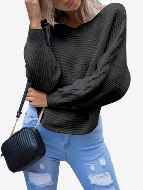 Grey Knot Details One Shoulder Design V-neck Long Sleeves Sweaters