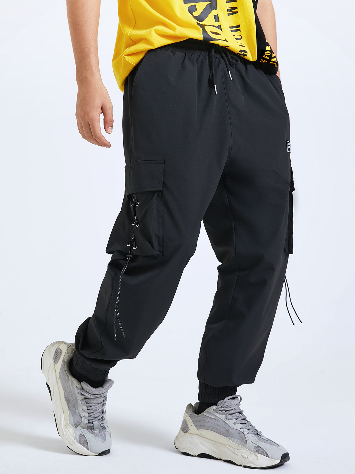 Men Fashion Tie-up Design Casual Tapered Hem Cargo Pants