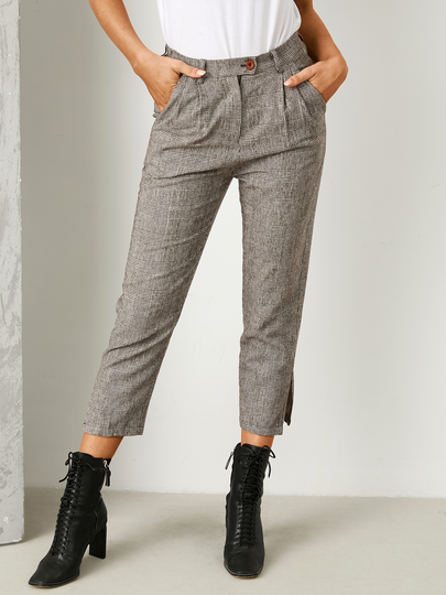 YOINS Brown Plaid Side Pockets Pants
