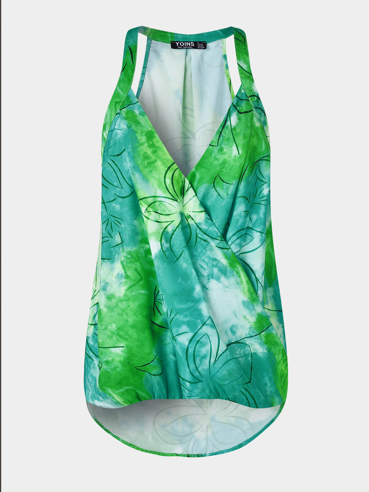 YOINS Green Tie Dye Halter V-neck Sleeveless Wrap Cami