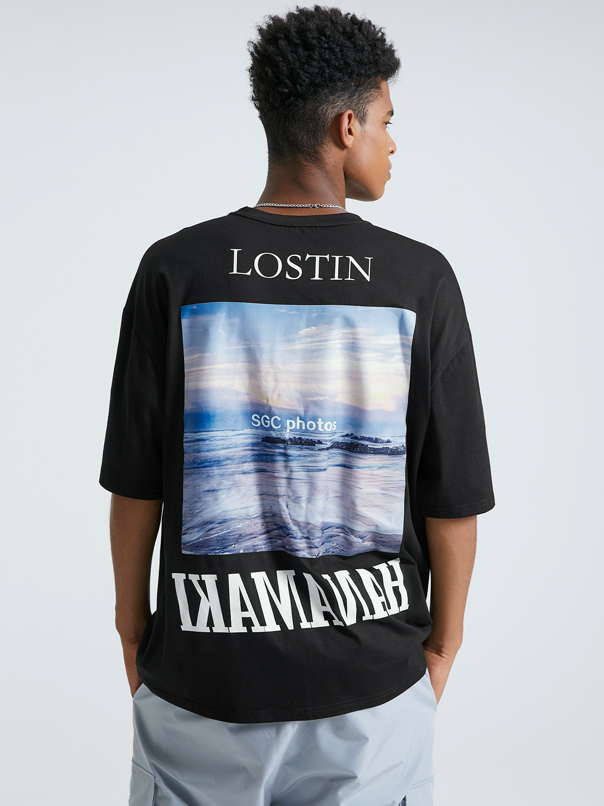 Men Back Landscape Print T-Shirt