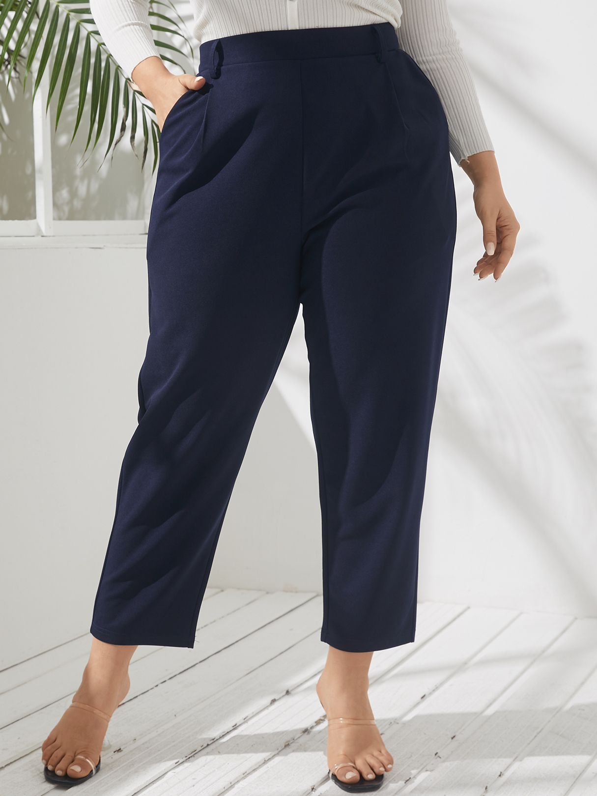 YOINS Plus Size Pocket Design Belt Design Pants
