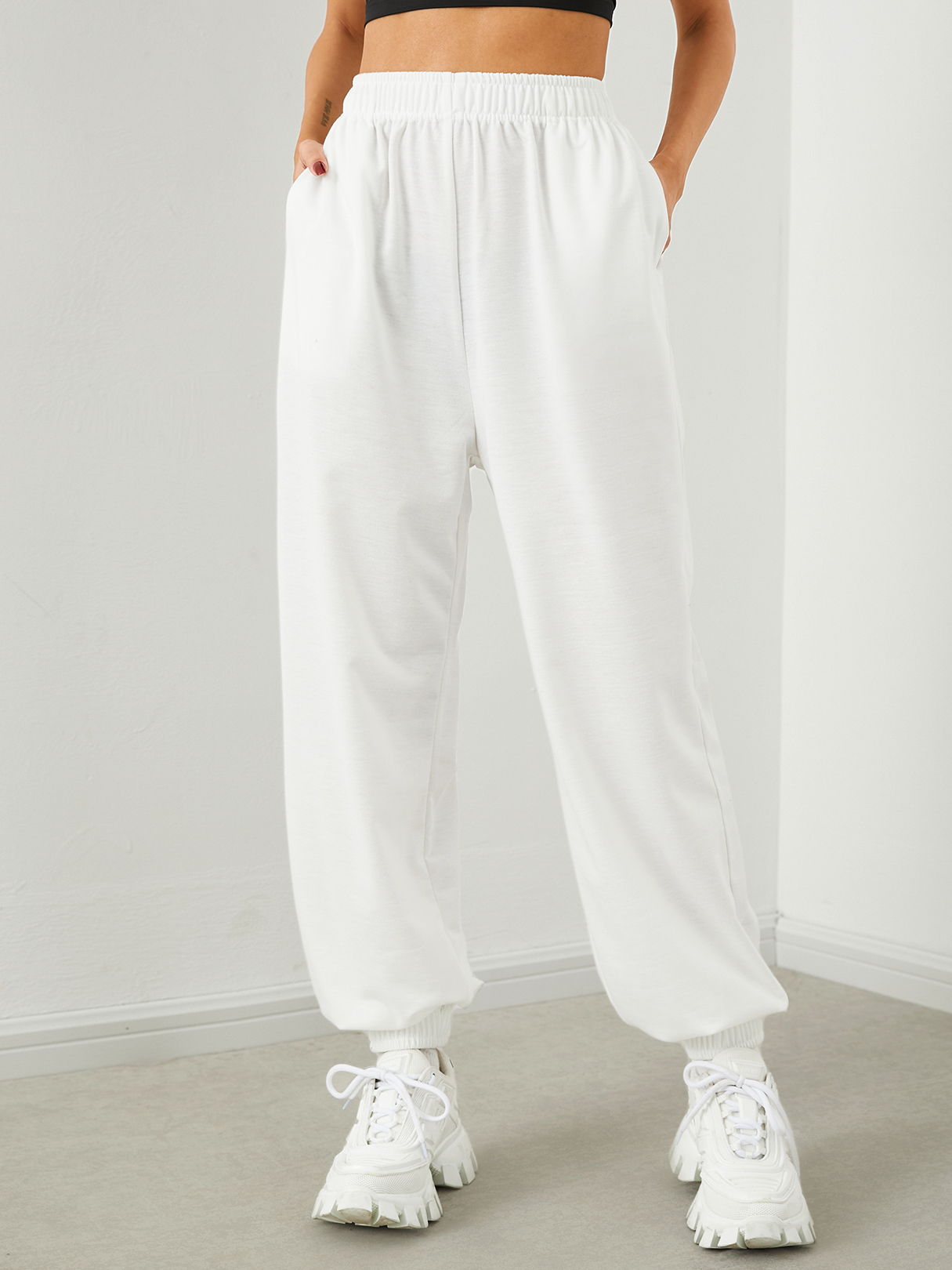 YOINS Letter Rhinestone Decor Side Pockets Sweatpants