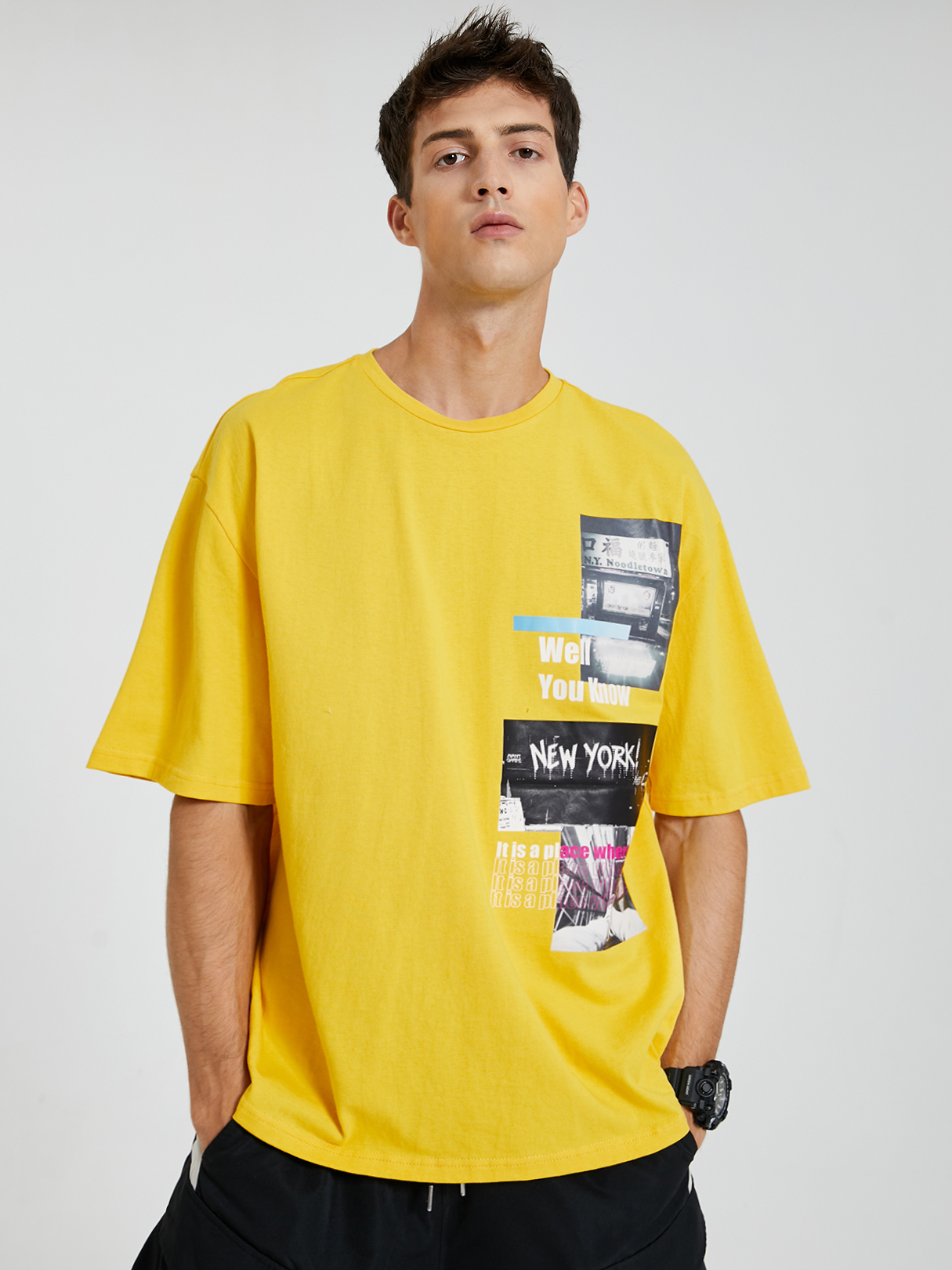 Men 100% Cotton City Landscape And Letter Print T-Shirt