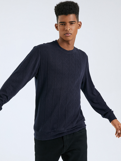 Men Casual Plain Knitted Crew Neck Long Sleeve T-Shirt