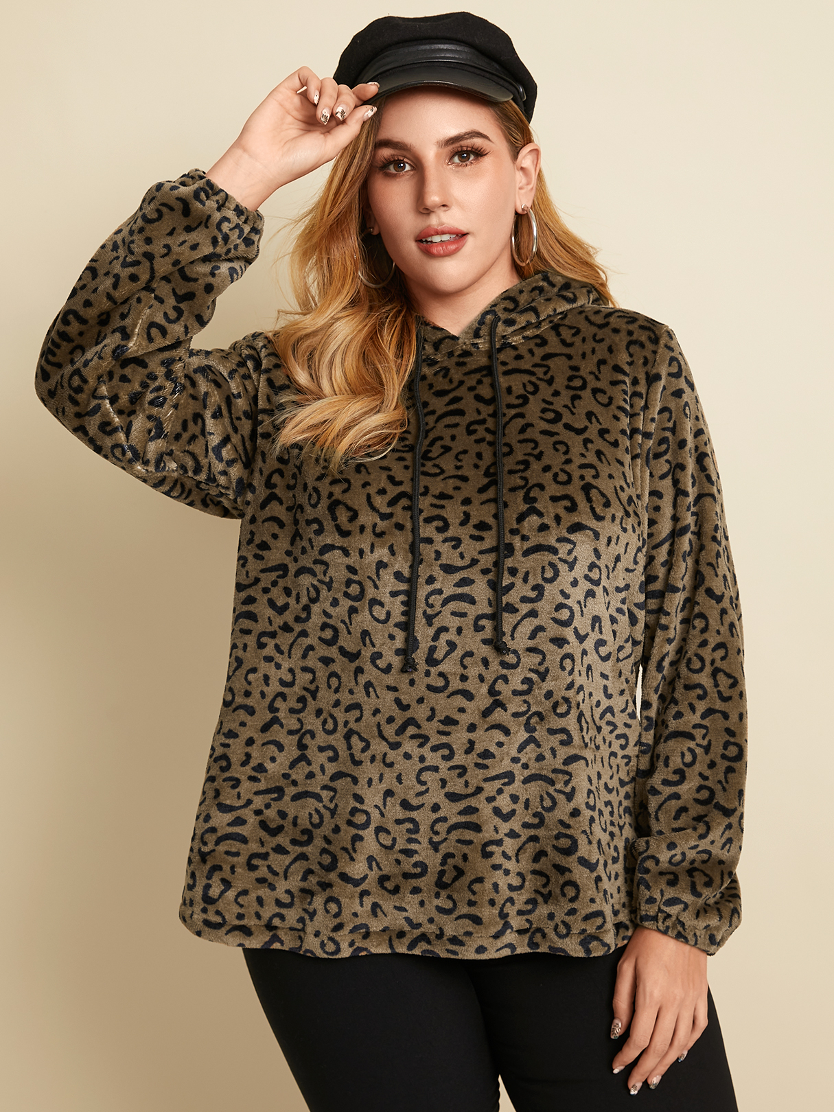 YOINS Plus Size Pullover Leopard Hooded Design Long Sleeves Sweatshirt