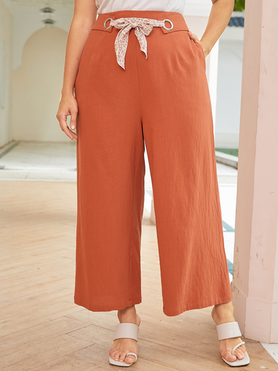 YOINS Plus Size Side Pocket Tie-up Design Pants