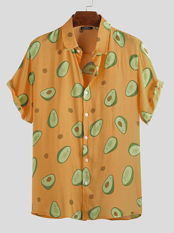 INCERUN Men Avocado Print Short Sleeve Shirt